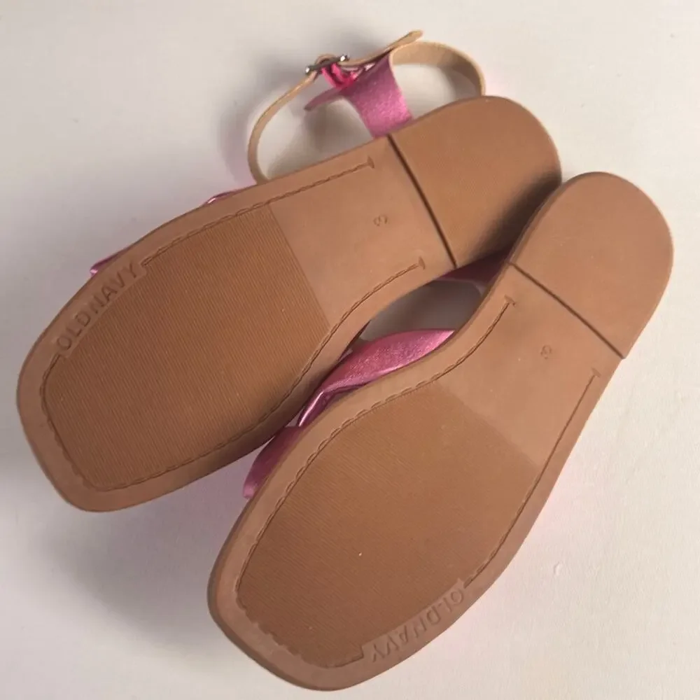 Old Navy Girl's Low Heel Knotted Detail Sandal Pink Metallic Sz 3Y NWT